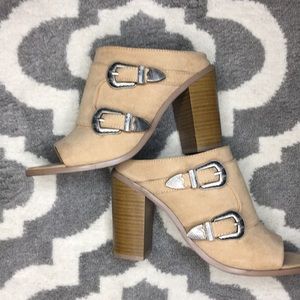Forever 21 Peep Toe Mule Booties w/Double Buckles